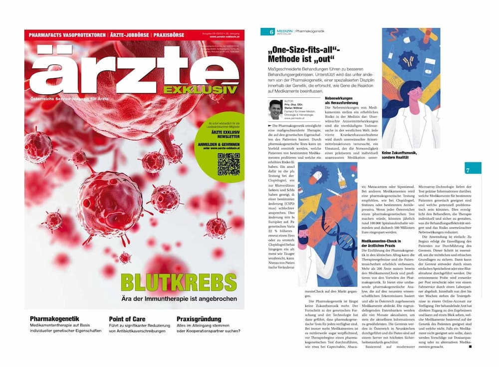 Artikel im Ärzte Exclusiv Magazin über maßgeschneiderte Behandlungen, Genetik und Pharmakogenetik mit Dr. Stefan Wöhrer