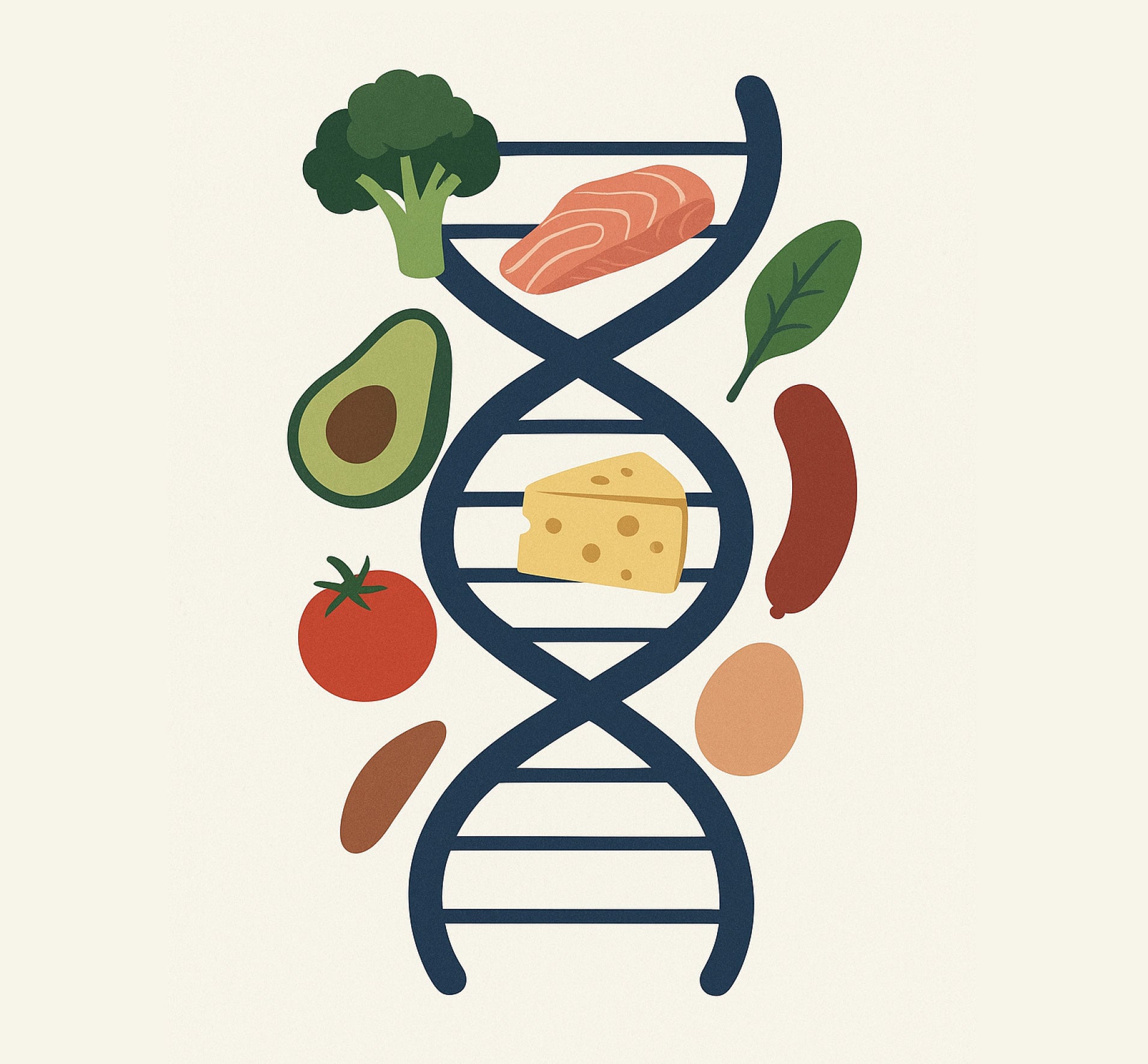 DNA-Strang mit Lebensmittel - Ernährung