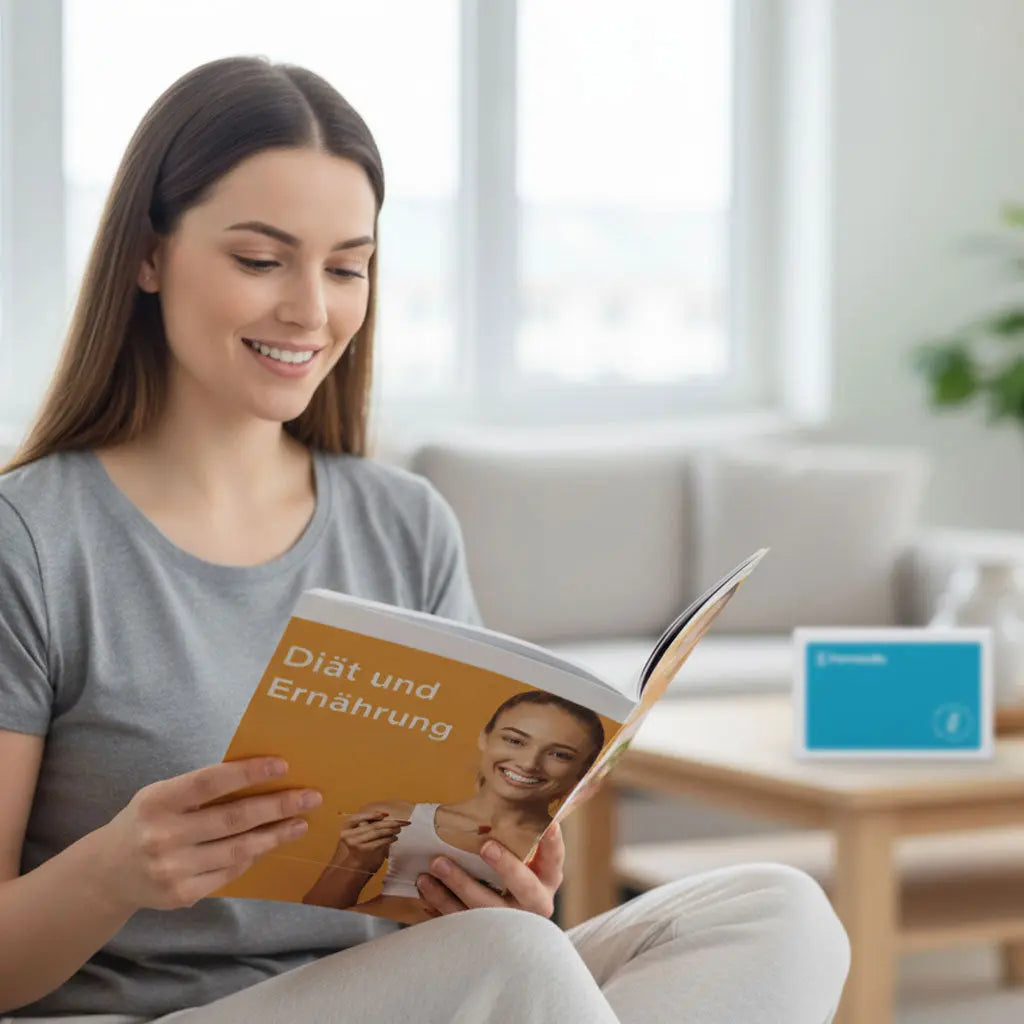 Frau die einen LifestyleCheck Diät und Ernährung ansieht
