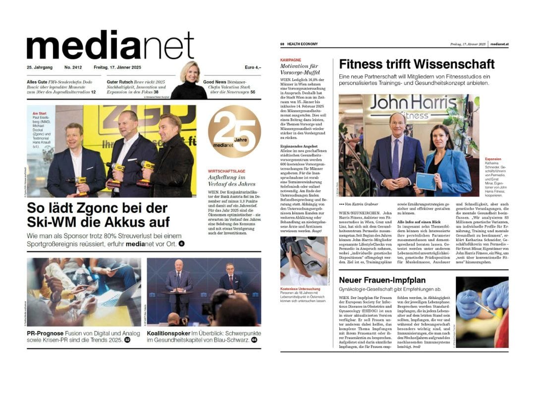 Artikel in Medianet über die neue Partnerschaft von John Harris Fitness und Permedio