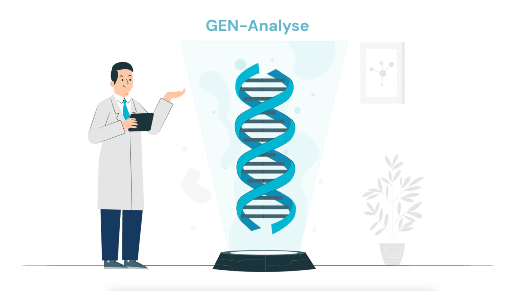 Bild von einem Arzt, der auf eine Gen Helix zeigt
