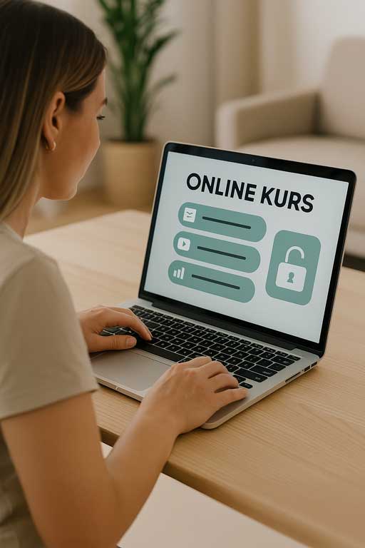 Frau die vor ihrem Laptop sitzt