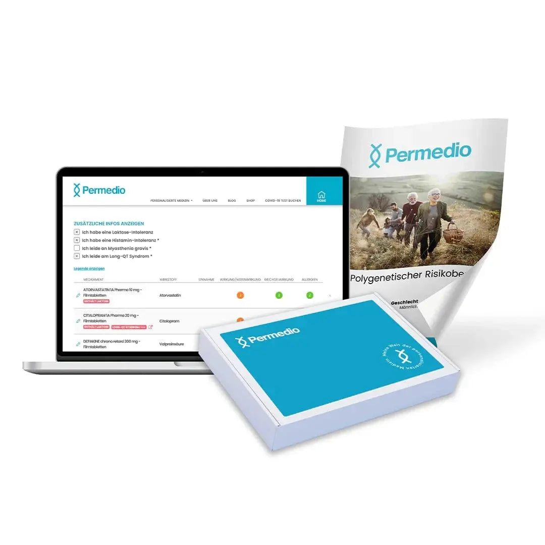 Permedio HealthRiskCheck – genetische Analyse polygenetischer Risikofaktoren für Krankheiten wie Herz-Kreislauf, Krebs, Diabetes und Alzheimer