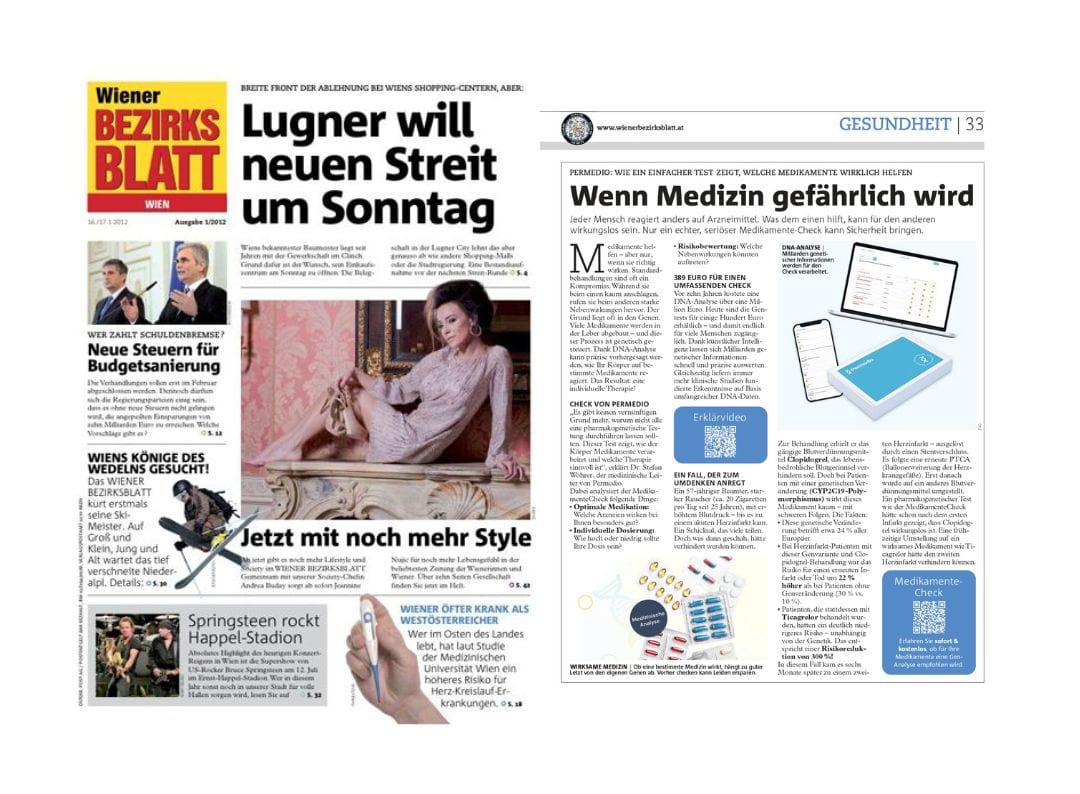 Artikel von Permedio mit dem Titel "Wenn Medizin gefährlich wird" im Wiener Bezirksblatt